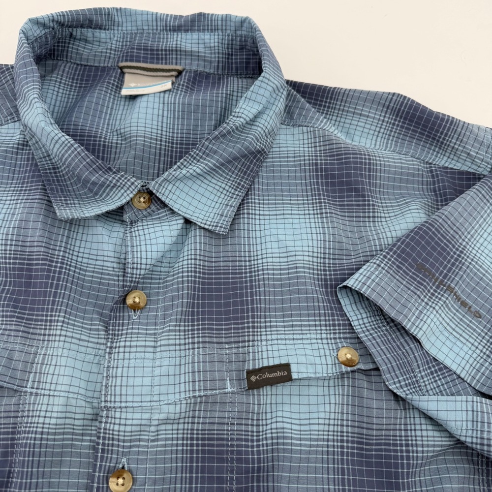 Columbia Shirt Men's 3X Blue Plaid Silver Ridge‎ Short Sleeve Vented Performance